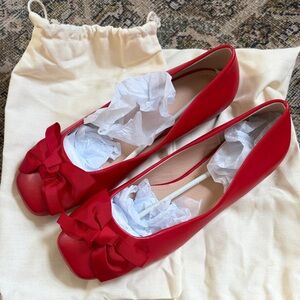 Red Bow Round-Toe Ballet Flats - Womens Slip-On Loafers